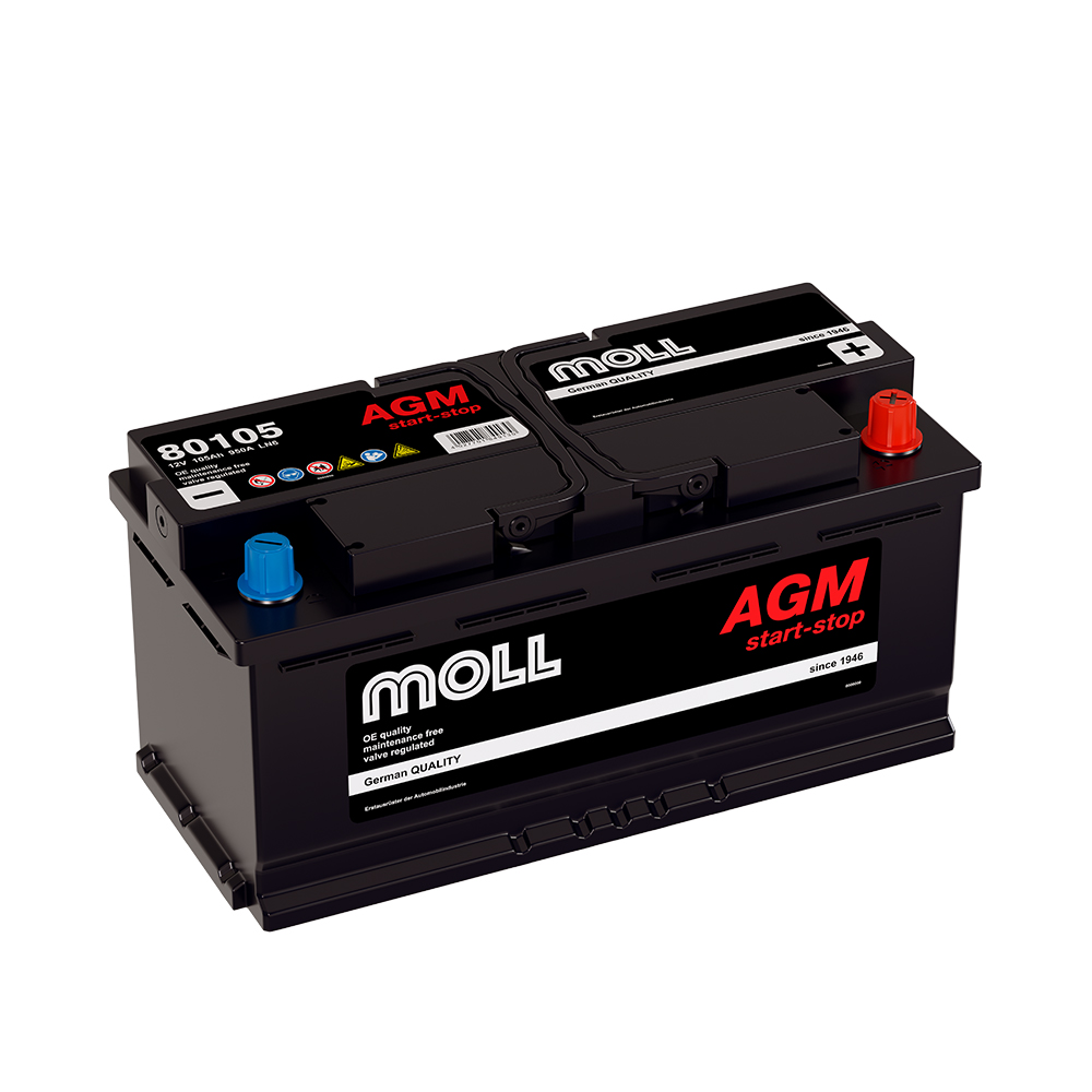Аккумулятор MOLL MOLL AGM 105ач евро 950А 393х175х190 L6 (80105) — Германия, купить в СПб