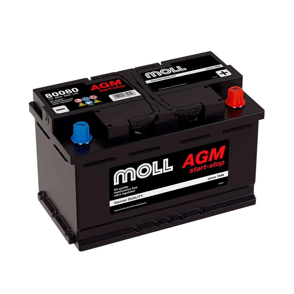 Аккумулятор MOLL MOLL AGM 80ач евро 800А 315х175х190 L4 (80080) — Германия, купить в СПб