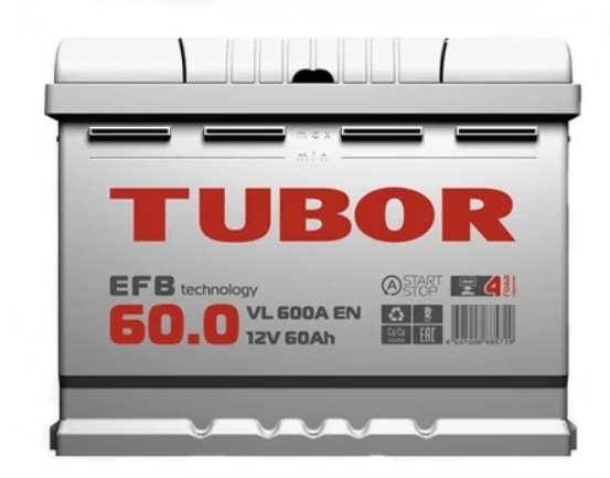 Аккумулятор TUBOR EFB 60.0 правый+