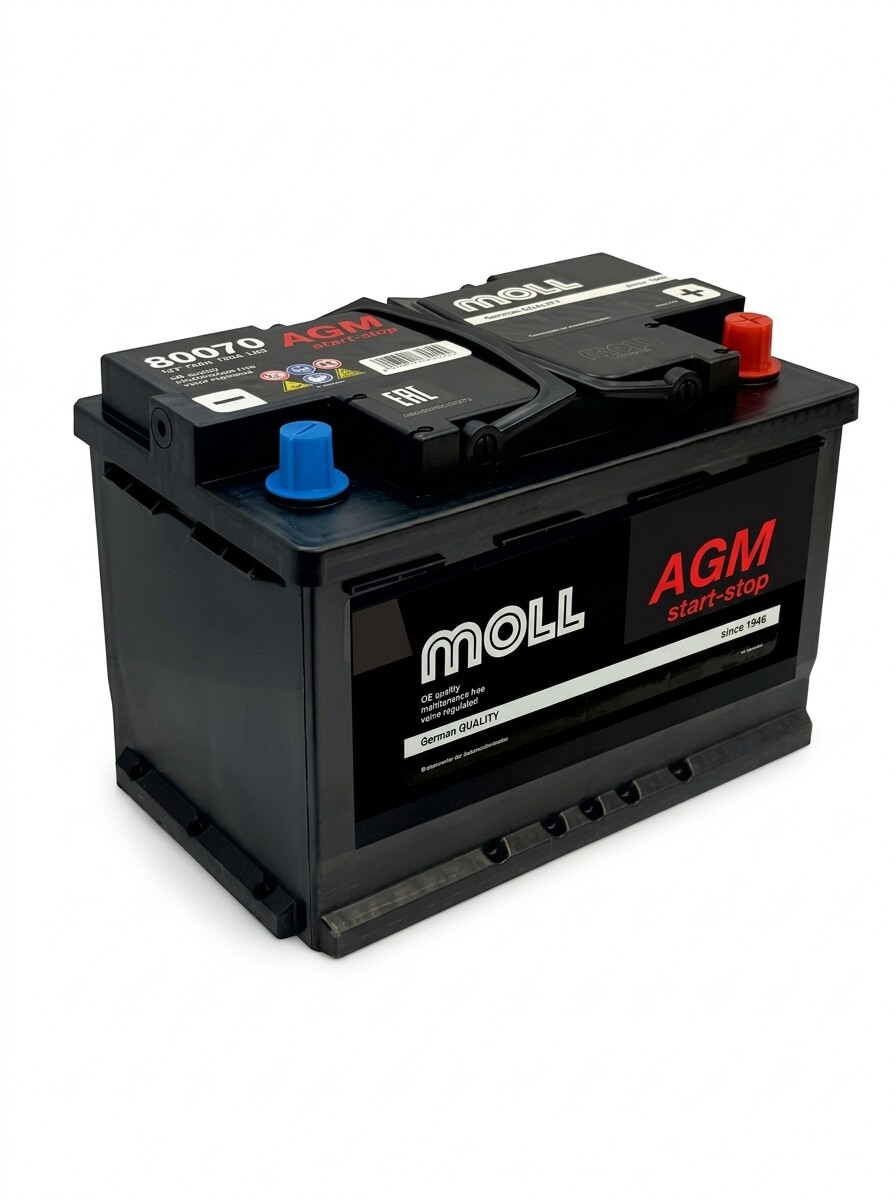 Аккумулятор MOLL MOLL AGM 70ач евро 760A 275x175x190 L3 (80070) — Германия, купить в СПб