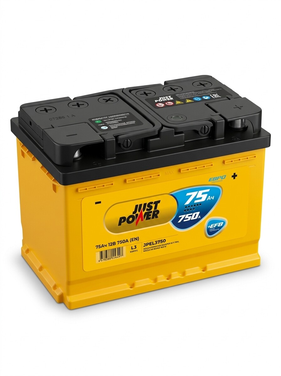 Аккумулятор JUST POWER JUST POWER EFB 75 А/ч обратный R+ 278x175x190 L3 EN 750 А — Аккумбалт