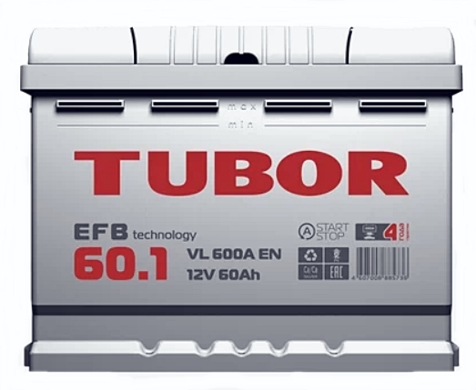 Аккумулятор TUBOR EFB 60.1 левый+