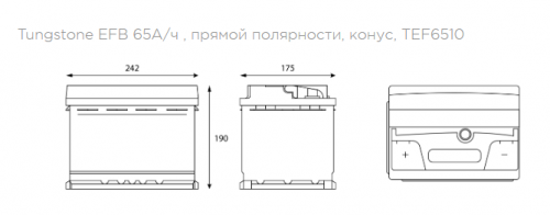Аккумулятор Tungstone EFB 6СТ-65.1 крупным планом