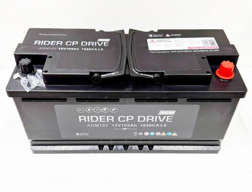 Аккумулятор Аккумулятор  105 а/ч  AGM RIDER Stop&Go VRL6 о/п  950A CCA 394х175х190 RIDER DRIVE — детальное фото