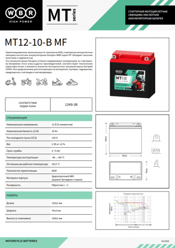 Детальное фото WBR MT12-10-B MF 10 Ач AGM 120А обратная полярность