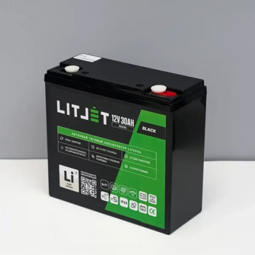 LITJET BLACK LiFePO4 аккумулятор тяговый 12V 30Ah 384Wh IP65