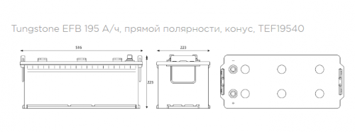 Аккумулятор Tungstone EFB 6СТ-195 росс.конус крупным планом