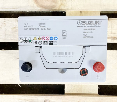 Аккумулятор SUZUKI 6СТ-66.0 (75D23L) сверху