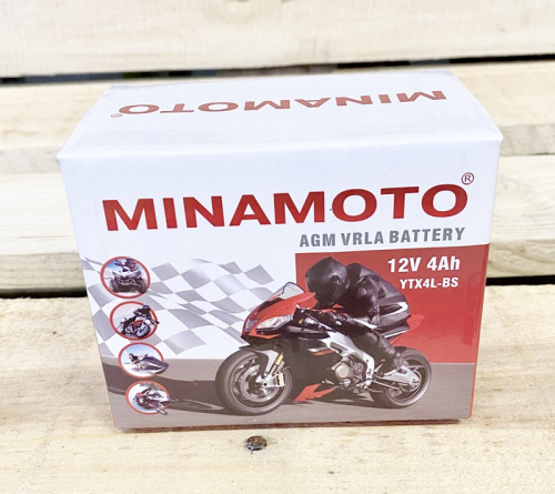 Аккумулятор для мотоцикла YTX4L-BS (12V, 4Ah, 113x69x88, 1.17kgs) MINAMOTO - в упаковке