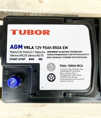 Аккумулятор TUBOR AGM 95 850A EN